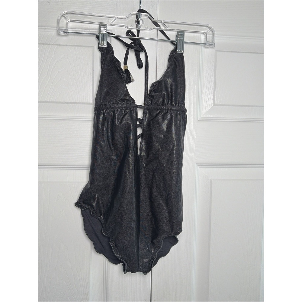 Elin Ritter Ibiza Metallic Plunge One Piece Swimsuit Womens Size S Black Shimmer